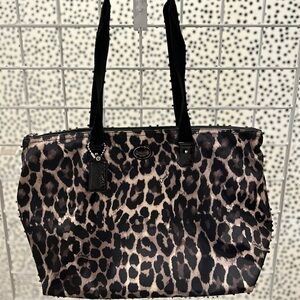 Coach Black Tote Bag with Animal Print Design